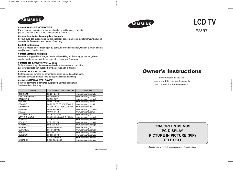Samsung LE23R71B User Manual | 152 pages