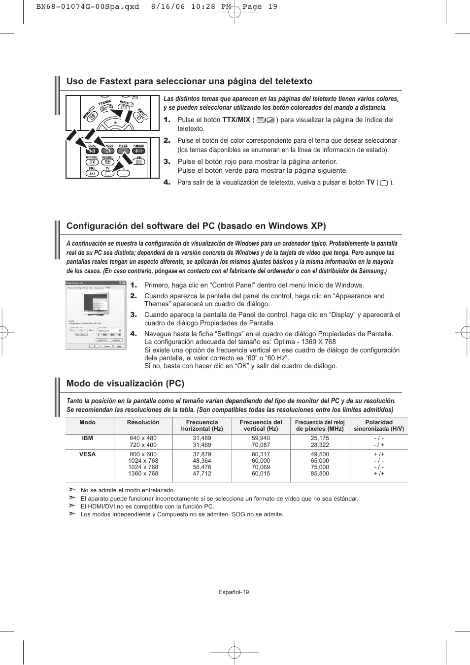 Modo de visualización (pc) | Samsung LE23R71B User Manual | Page 105 / 152