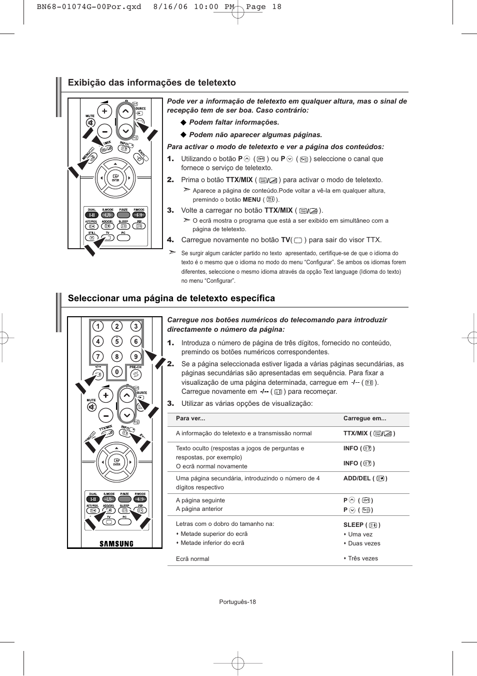 Exibição das informações de teletexto, Seleccionar uma página de teletexto específica | Samsung LE23R71B User Manual | Page 125 / 152