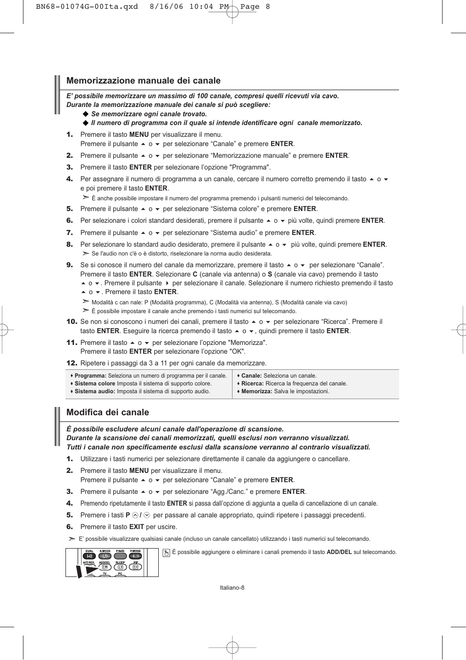 Modifica dei canale | Samsung LE23R71B User Manual | Page 136 / 152