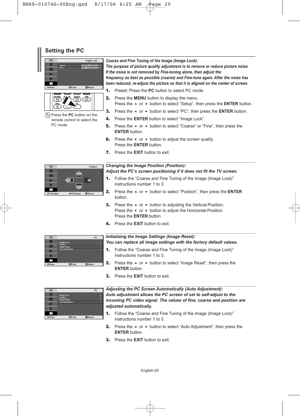 Setting the pc | Samsung LE23R71B User Manual | Page 22 / 152
