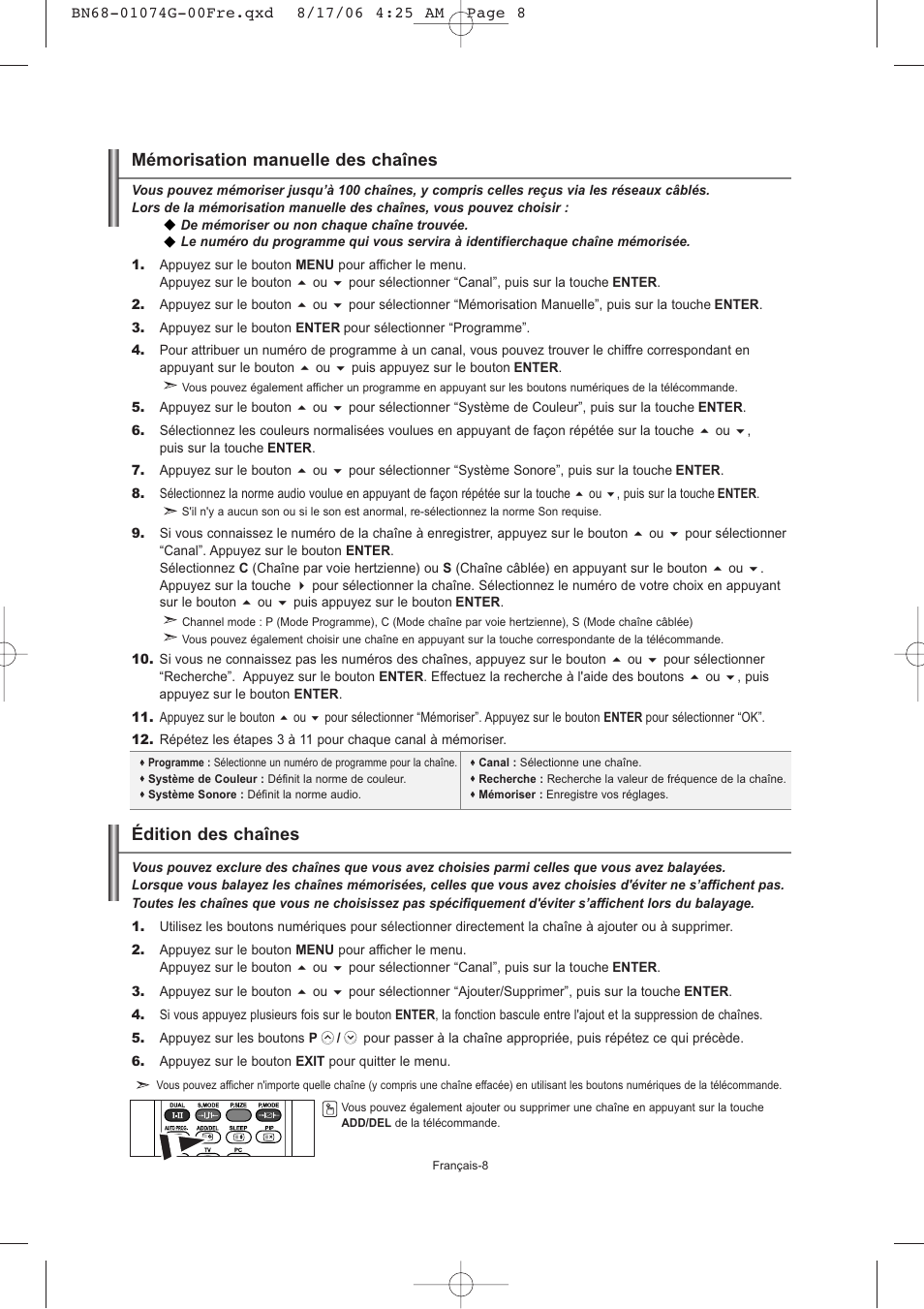 Mémorisation manuelle des chaînes, Édition des chaînes | Samsung LE23R71B User Manual | Page 31 / 152