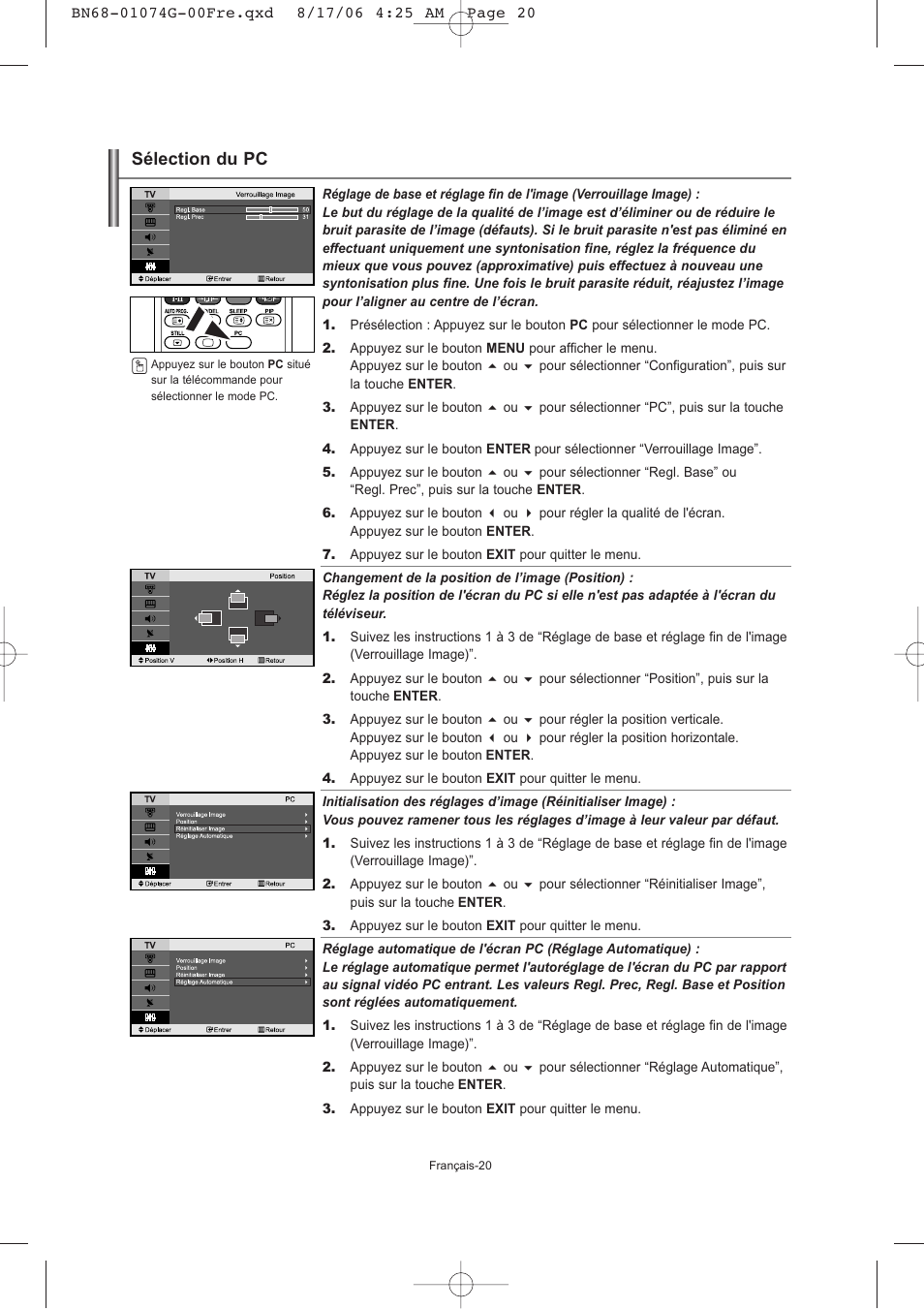 Sélection du pc | Samsung LE23R71B User Manual | Page 43 / 152