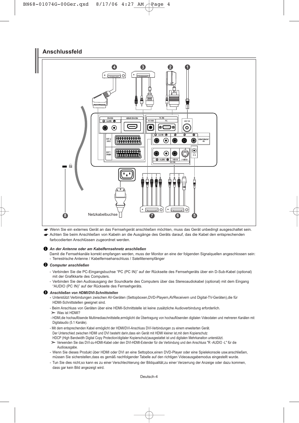 Anschlussfeld | Samsung LE23R71B User Manual | Page 48 / 152