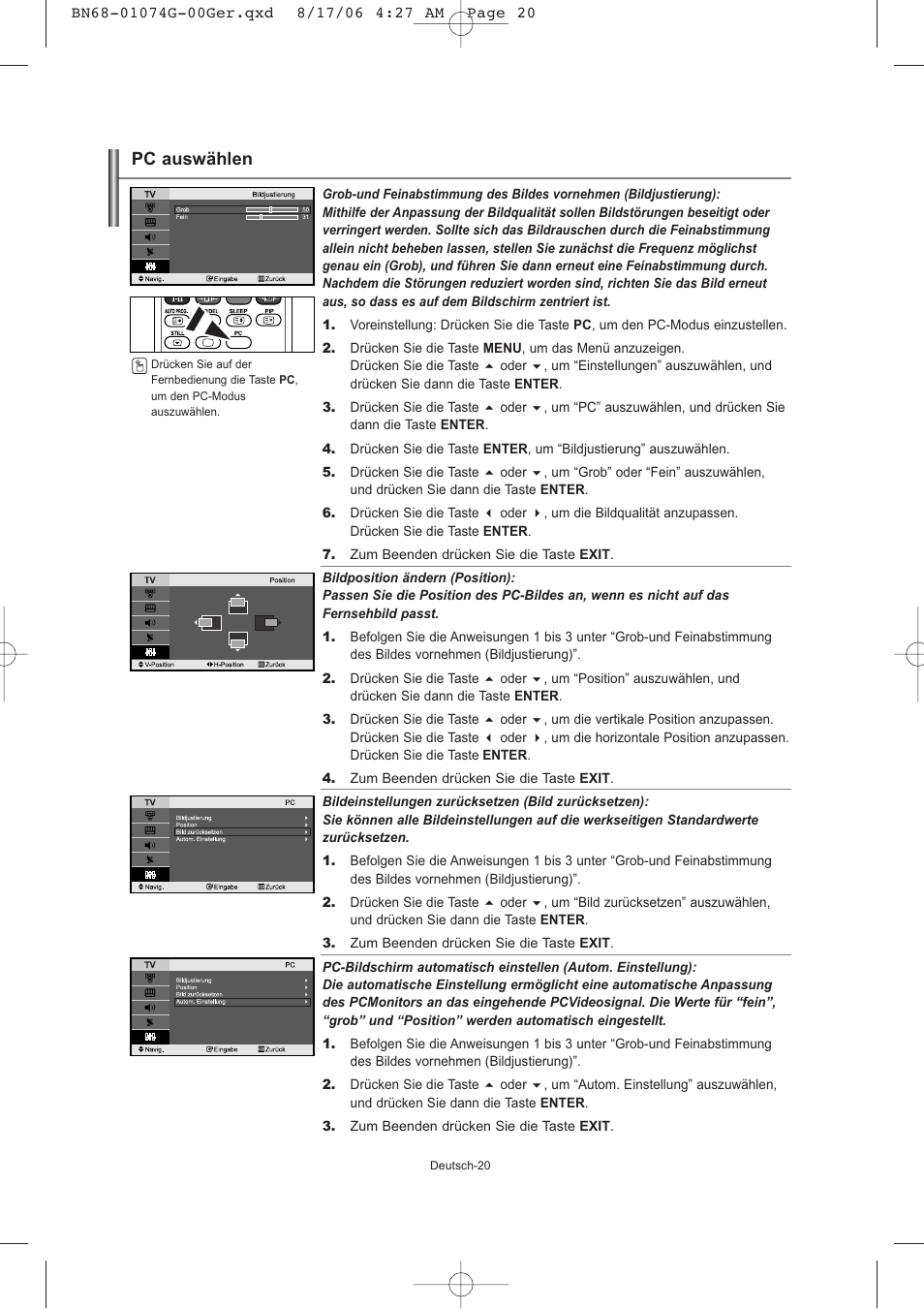 Pc auswählen | Samsung LE23R71B User Manual | Page 64 / 152