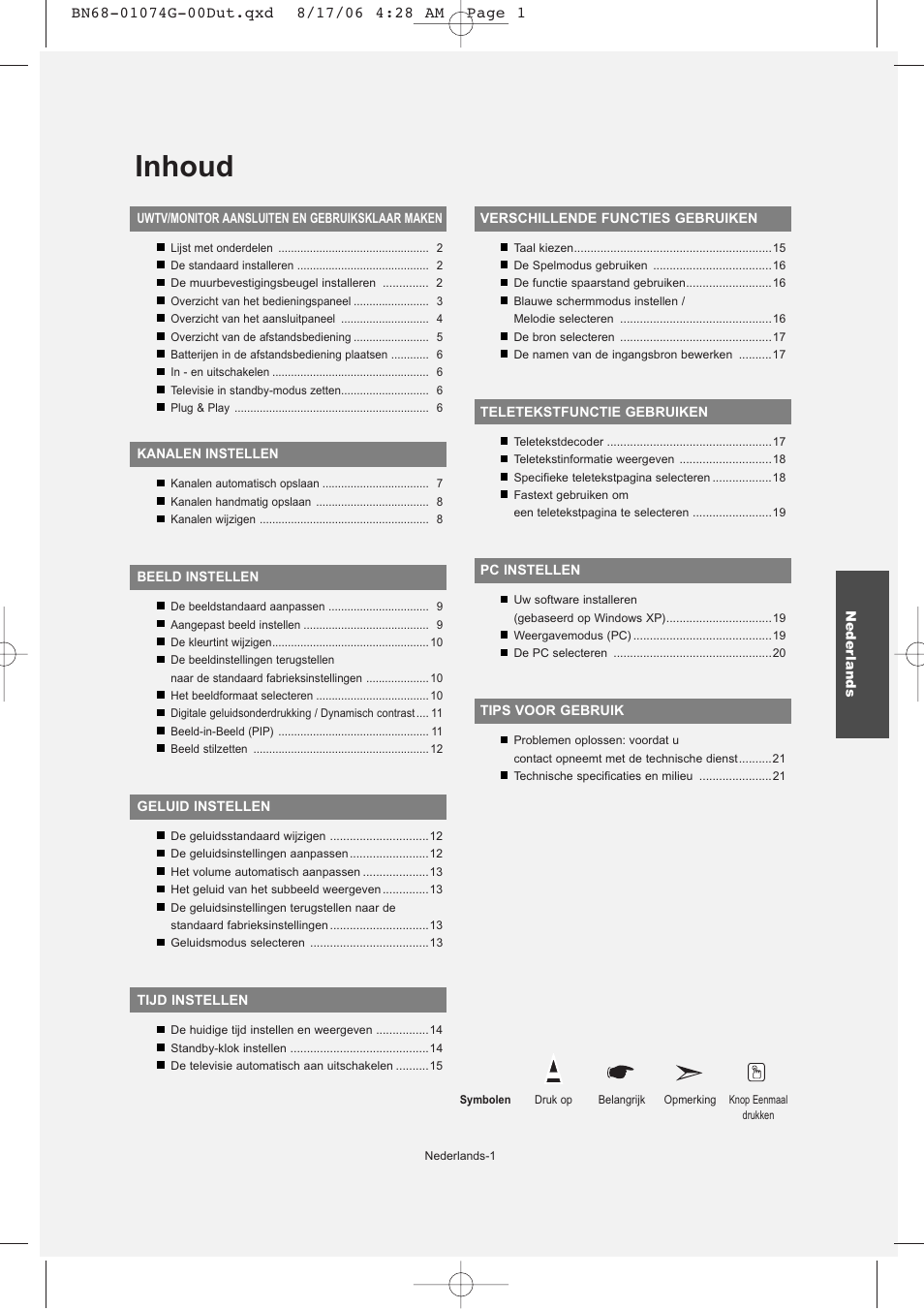 Inhoud | Samsung LE23R71B User Manual | Page 66 / 152