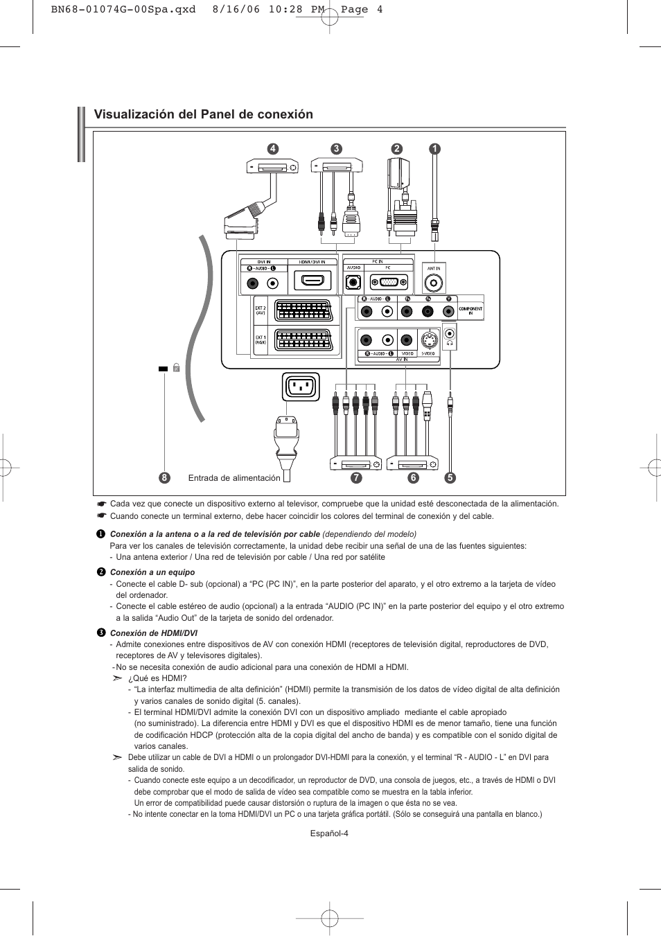 Visualización del panel de conexión | Samsung LE23R71B User Manual | Page 90 / 152