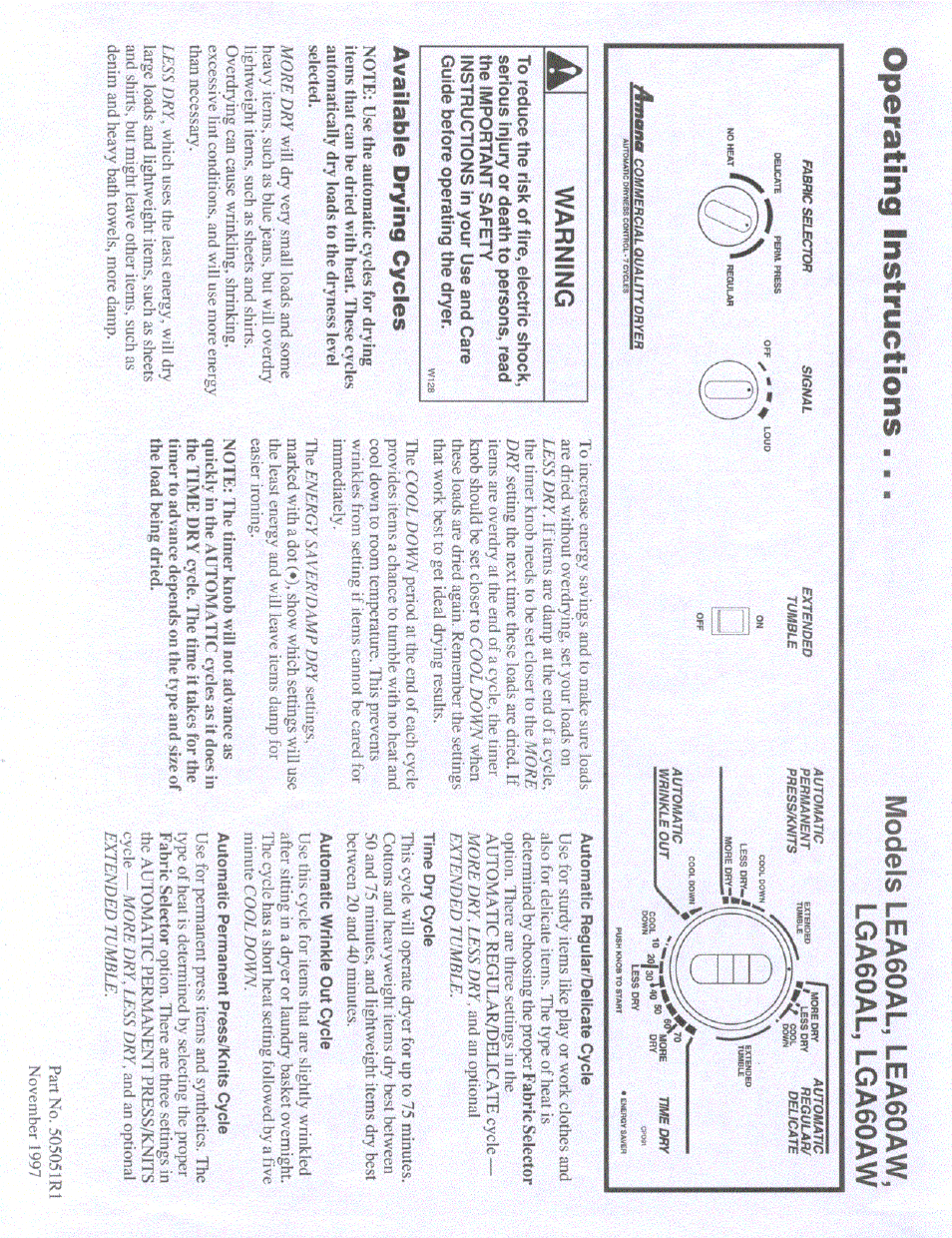 Amana LEA60AL User Manual | 2 pages