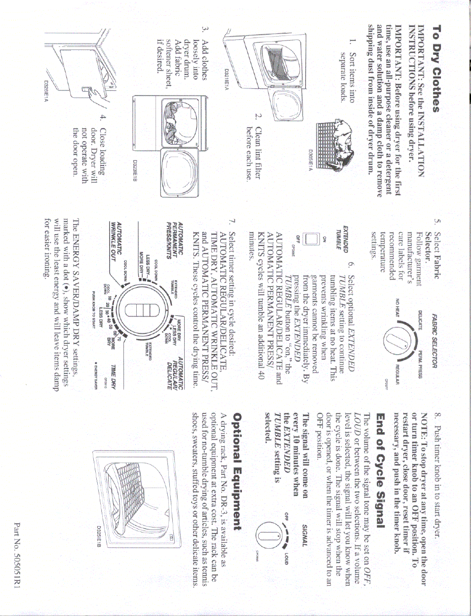 End of cycle signal, Optional equipment | Amana LEA60AL User Manual | Page 2 / 2