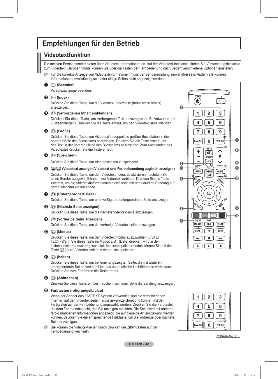 Empfehlungen für den betrieb, Videotextfunktion | Samsung PS50B530S2W User Manual | Page 102 / 319