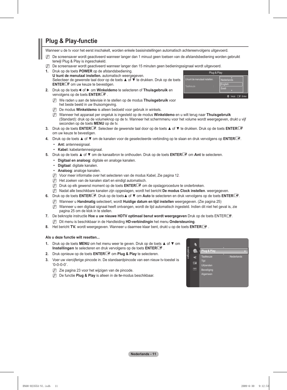 Plug & play-functie | Samsung PS50B530S2W User Manual | Page 116 / 319