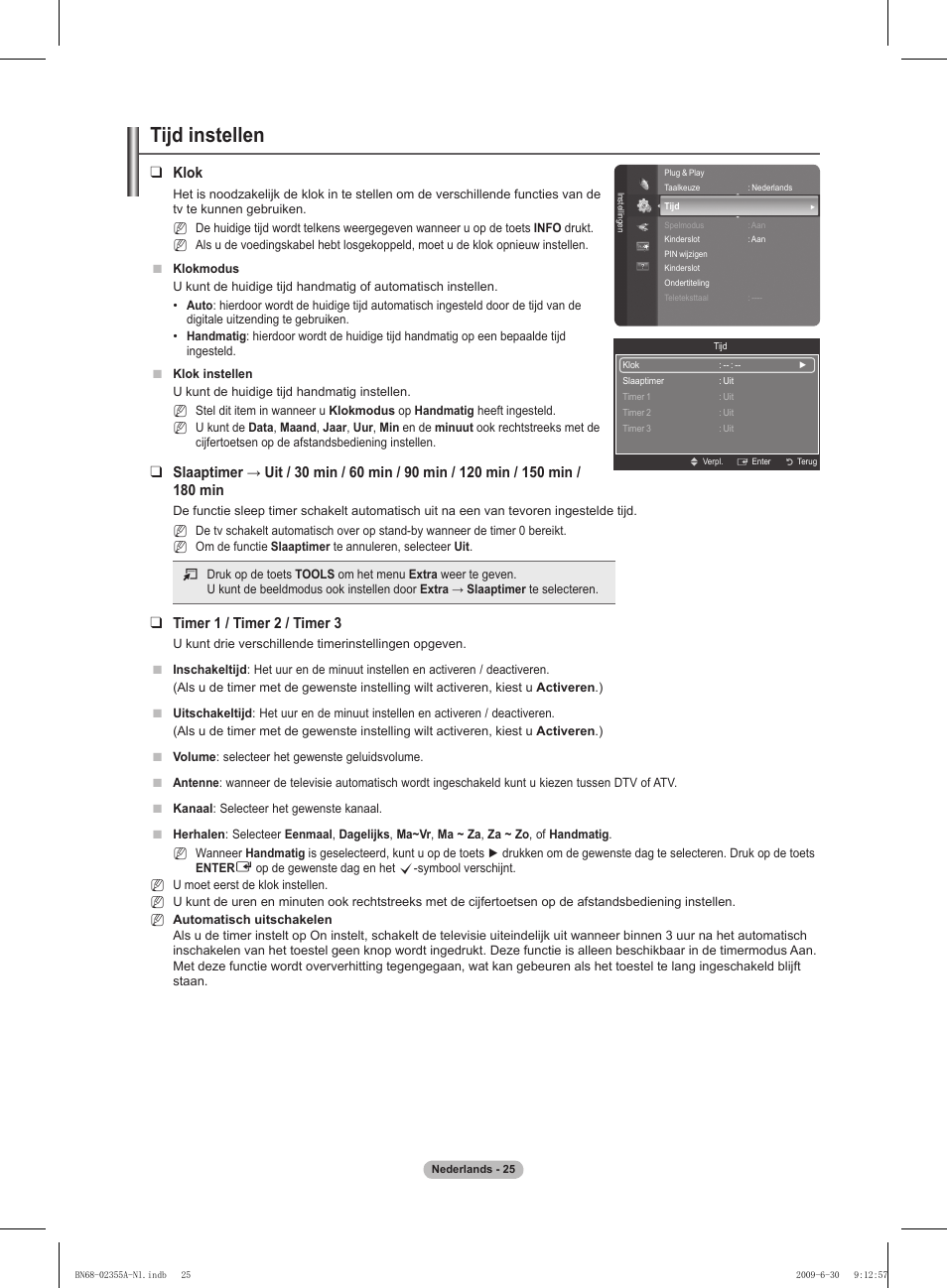 Tijd instellen, Klok, Timer 1 / timer  / timer 3 | Samsung PS50B530S2W User Manual | Page 130 / 319