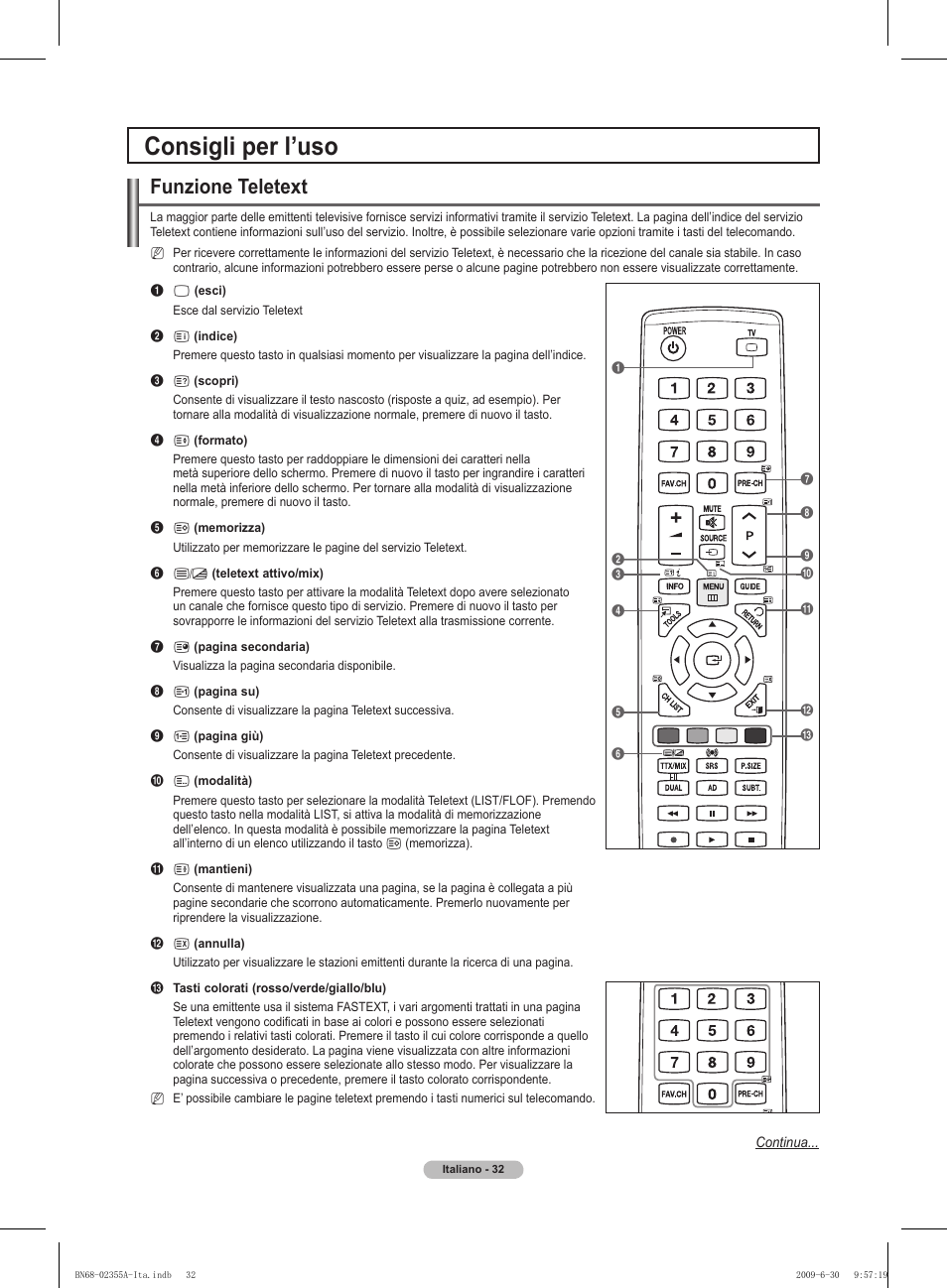 Consigli per l’uso, Funzione teletext | Samsung PS50B530S2W User Manual | Page 172 / 319