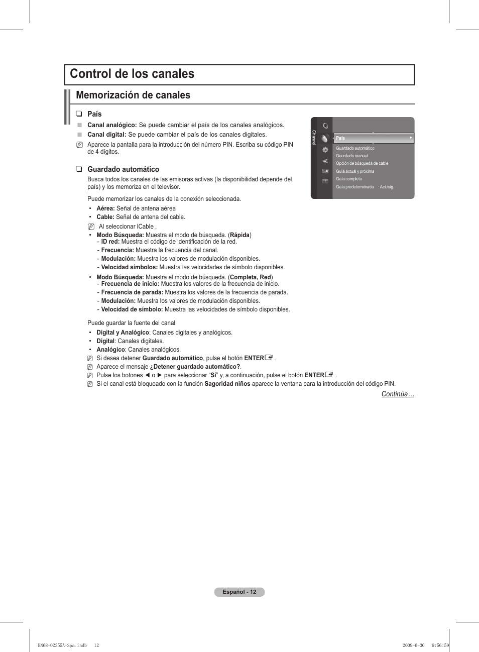 Control de los canales | Samsung PS50B530S2W User Manual | Page 188 / 319