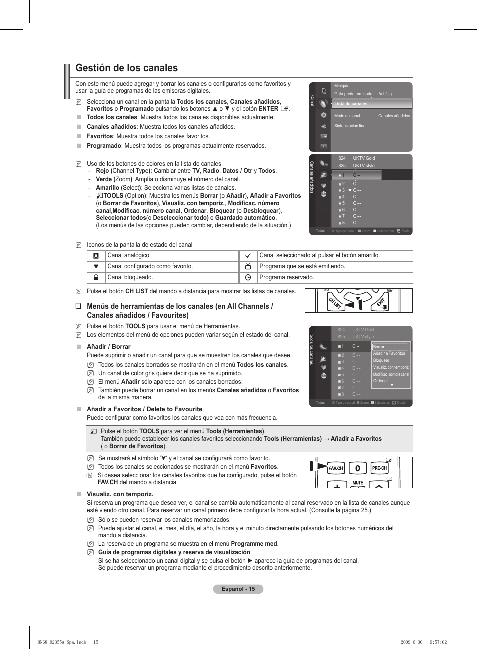 Gestión de los canales | Samsung PS50B530S2W User Manual | Page 191 / 319