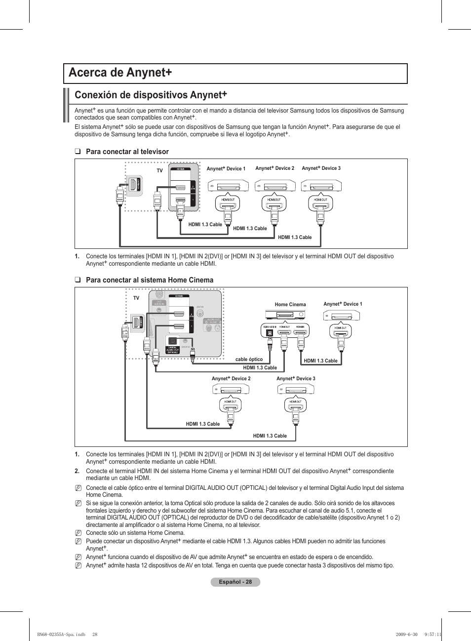 Acerca de anynet, Conexión de dispositivos anynet | Samsung PS50B530S2W User Manual | Page 204 / 319