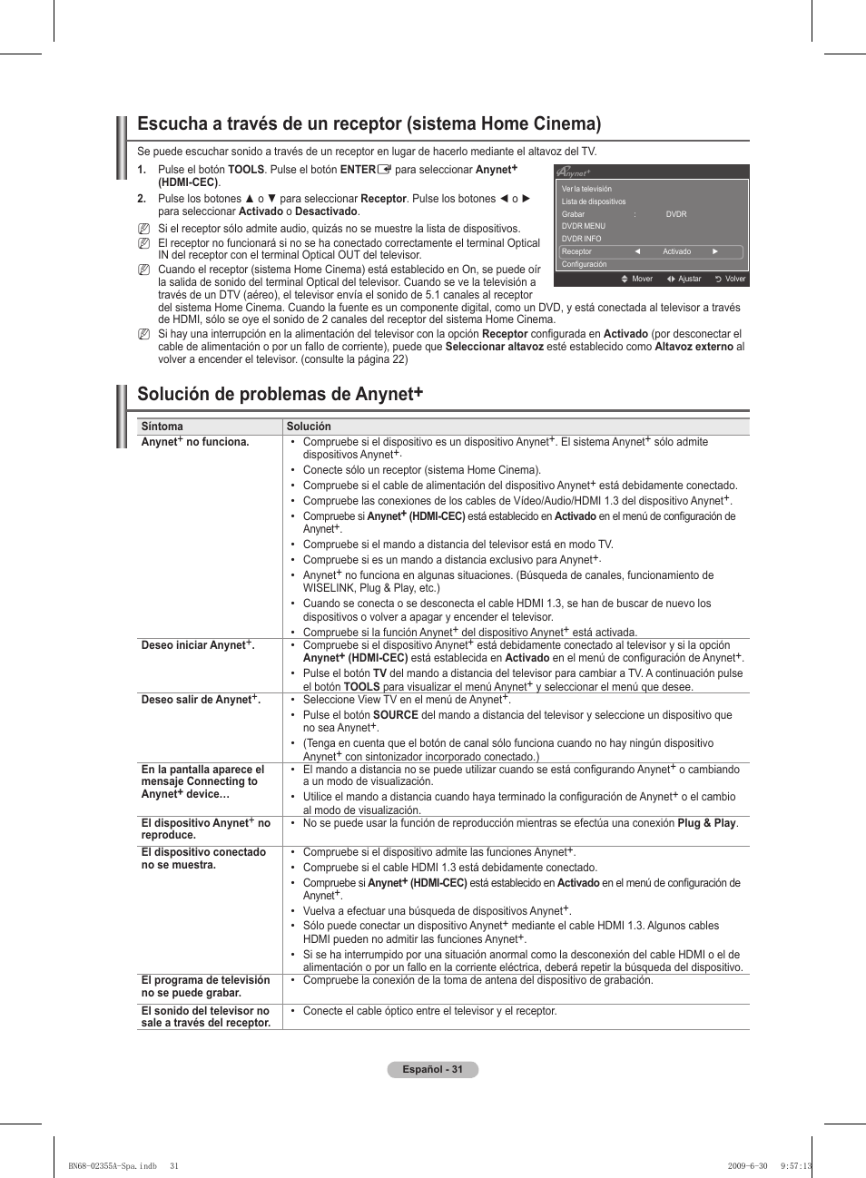 Solución de problemas de anynet | Samsung PS50B530S2W User Manual | Page 207 / 319