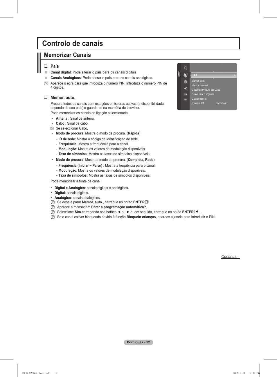 Controlo de canais | Samsung PS50B530S2W User Manual | Page 223 / 319