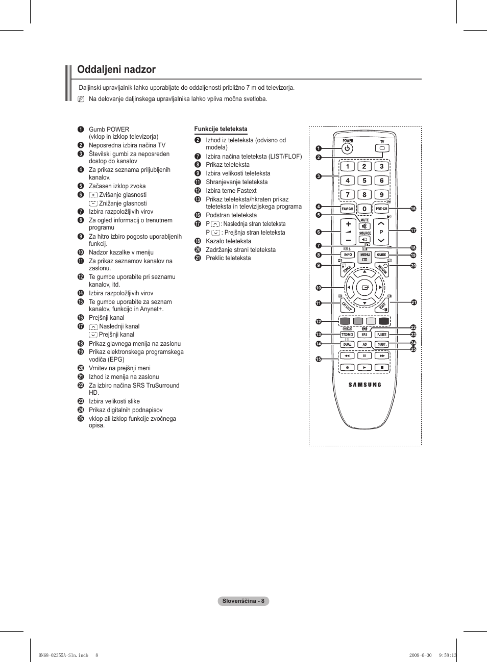 Oddaljeni nadzor | Samsung PS50B530S2W User Manual | Page 254 / 319