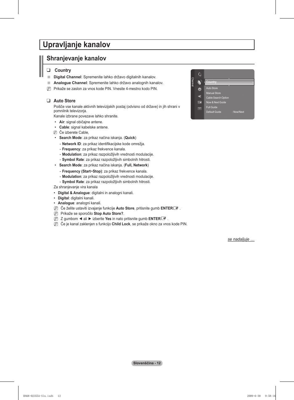 Upravljanje kanalov, Shranjevanje kanalov | Samsung PS50B530S2W User Manual | Page 258 / 319