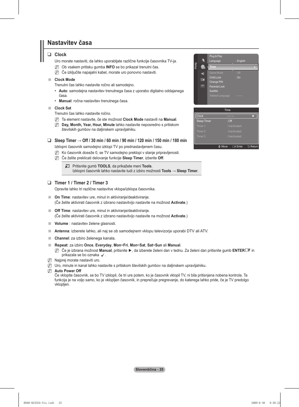 Nastavitev časa, Clock, Timer 1 / timer  / timer 3 | Samsung PS50B530S2W User Manual | Page 271 / 319