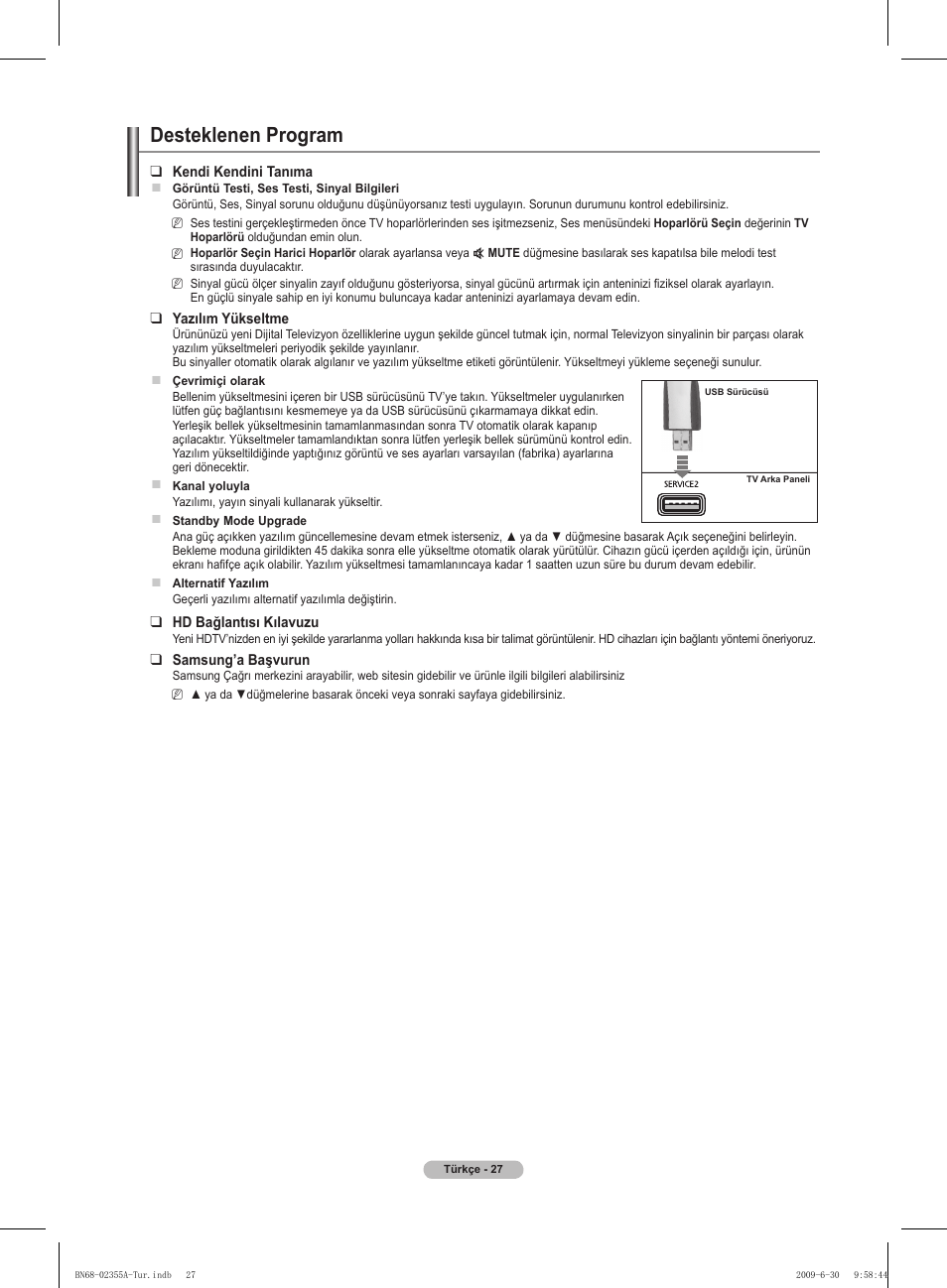 Desteklenen program | Samsung PS50B530S2W User Manual | Page 308 / 319