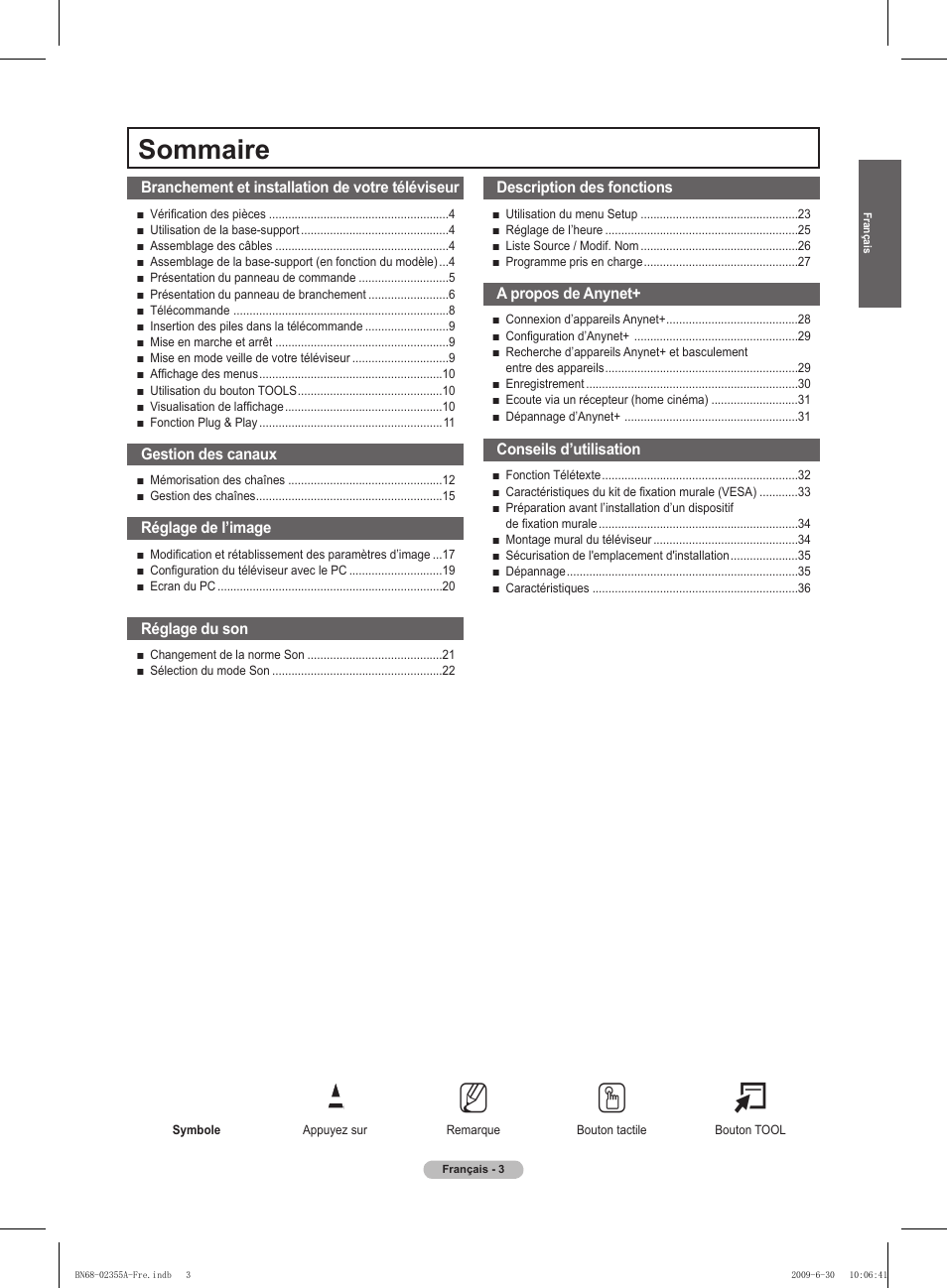 No t, Sommaire | Samsung PS50B530S2W User Manual | Page 38 / 319