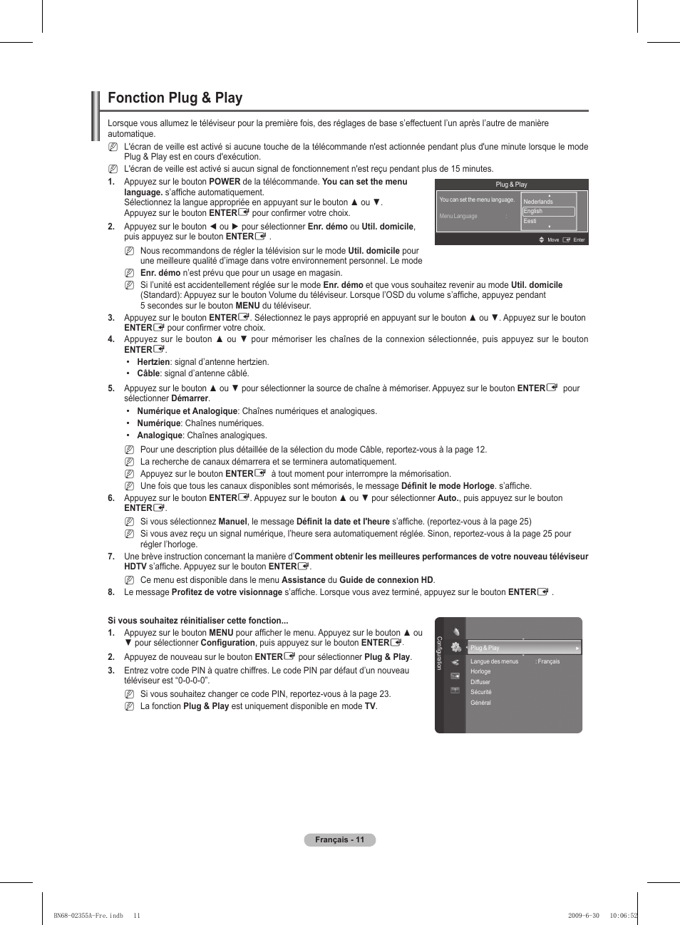 Fonction plug & play | Samsung PS50B530S2W User Manual | Page 46 / 319