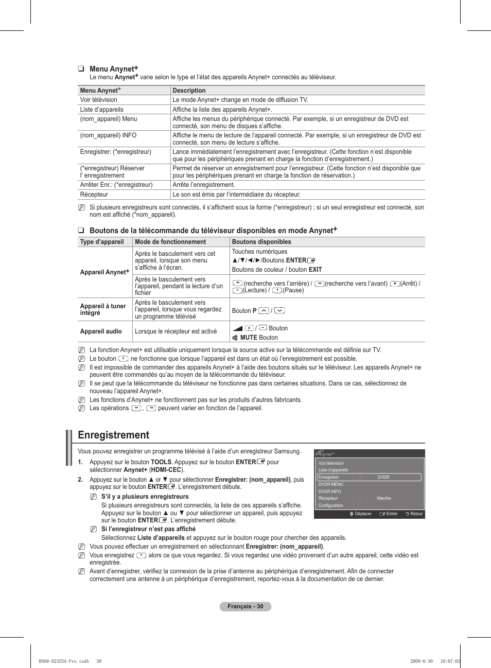 Enregistrement | Samsung PS50B530S2W User Manual | Page 65 / 319