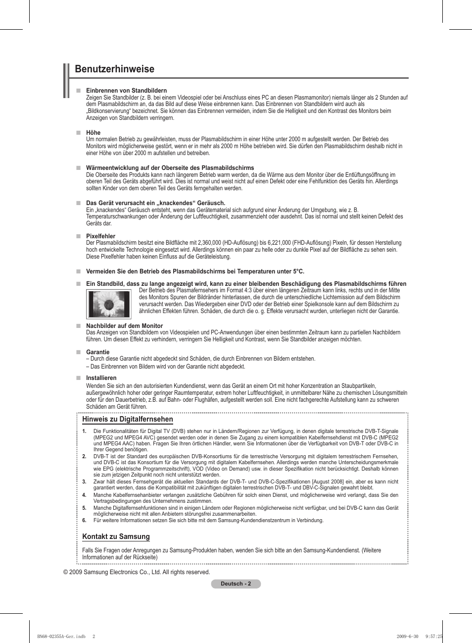 Benutzerhinweise | Samsung PS50B530S2W User Manual | Page 72 / 319