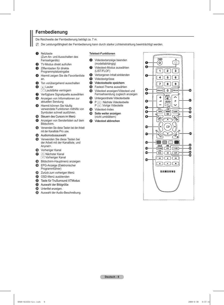 Fernbedienung | Samsung PS50B530S2W User Manual | Page 78 / 319