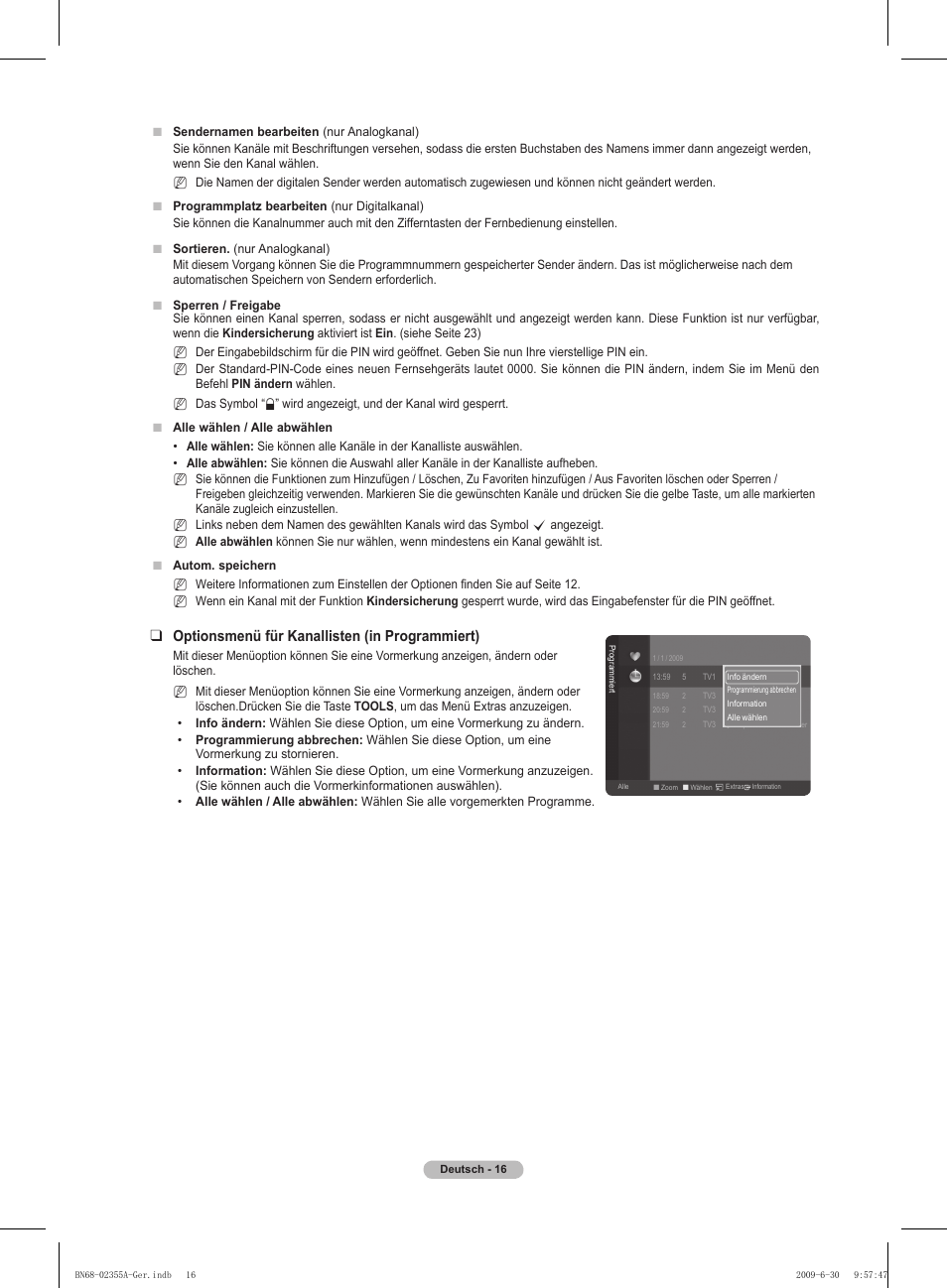 Optionsmenü für kanallisten (in programmiert) | Samsung PS50B530S2W User Manual | Page 86 / 319