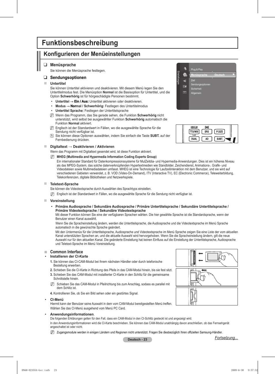 Funktionsbeschreibung, Konfigurieren der menüeinstellungen | Samsung PS50B530S2W User Manual | Page 93 / 319