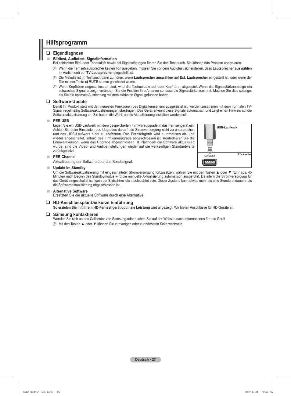 Hilfsprogramm | Samsung PS50B530S2W User Manual | Page 97 / 319