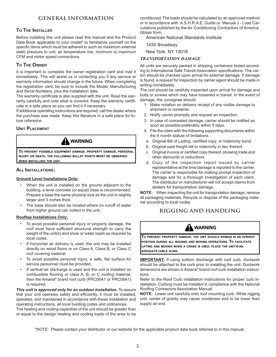 Amana PACKAGE HEAT PUMP User Manual | Page 3 / 20