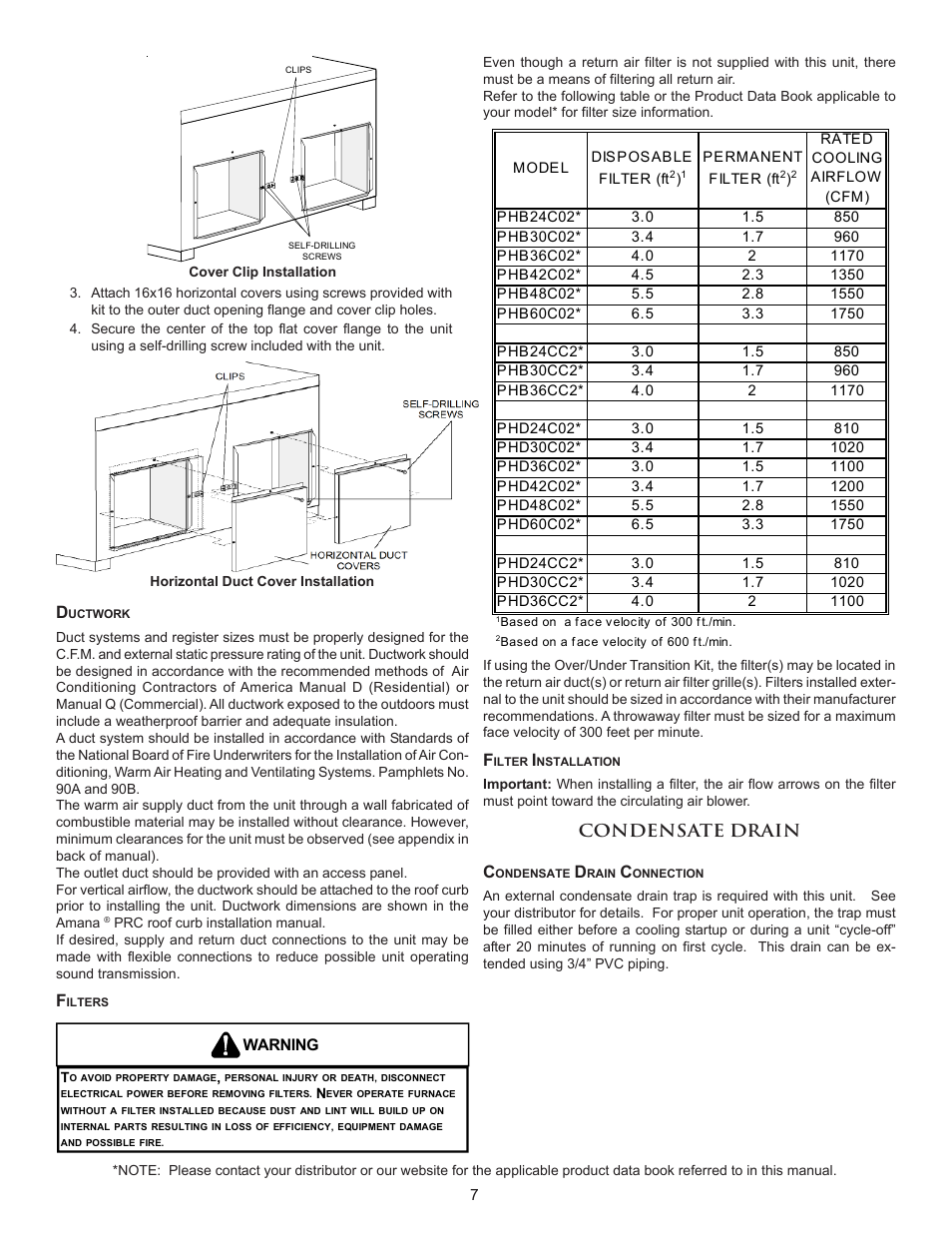 Condensate drain c | Amana PACKAGE HEAT PUMP User Manual | Page 7 / 20