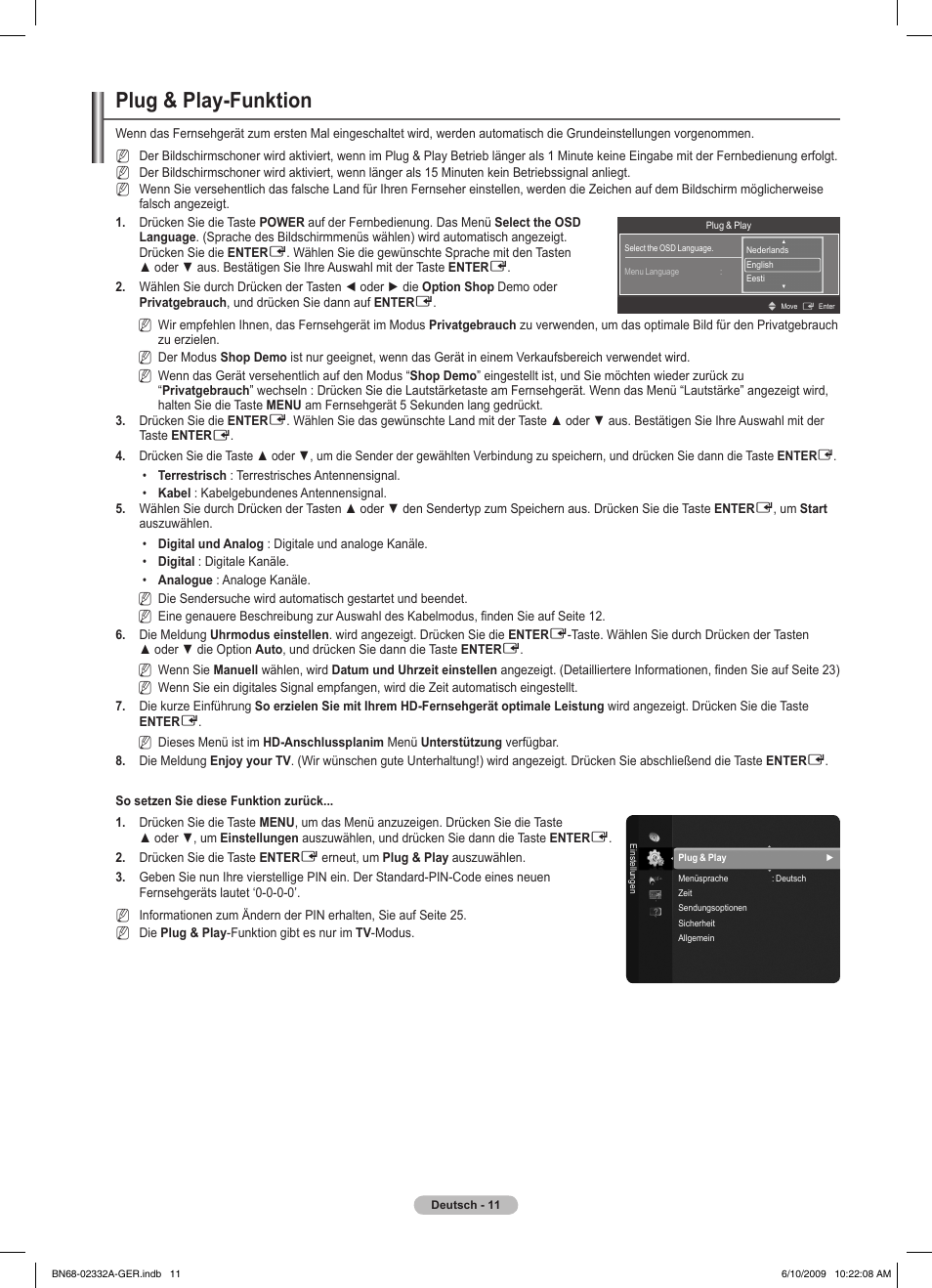 Plug & play-funktion | Samsung PS50B560T7W User Manual | Page 106 / 400