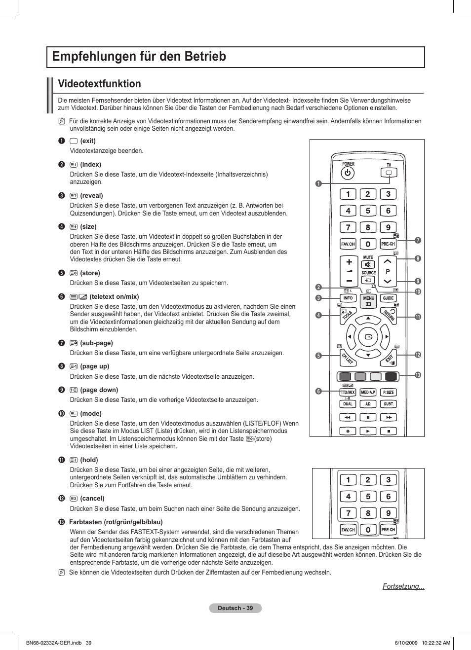 Empfehlungen für den betrieb, Videotextfunktion | Samsung PS50B560T7W User Manual | Page 134 / 400