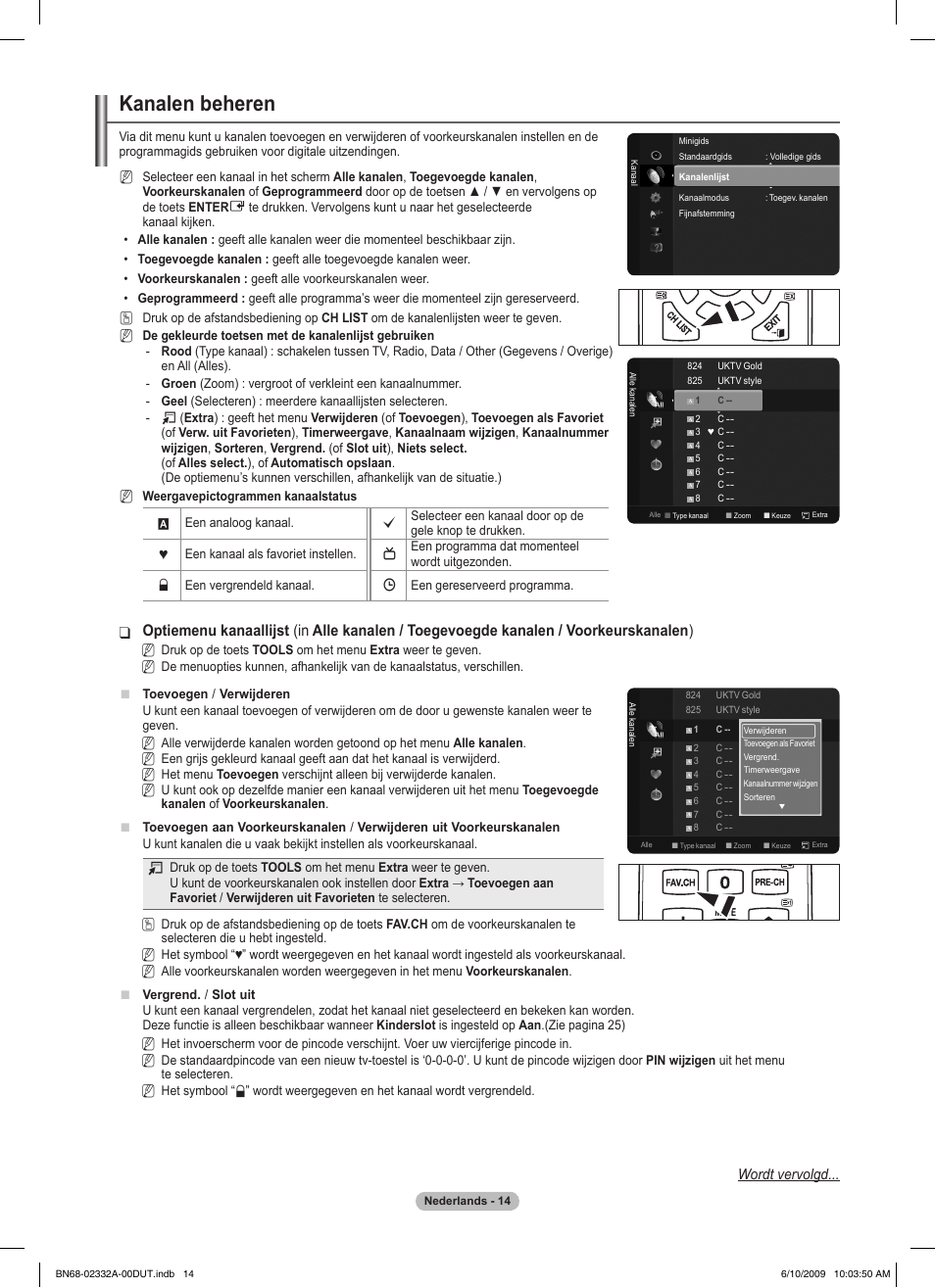 Kanalen beheren | Samsung PS50B560T7W User Manual | Page 152 / 400