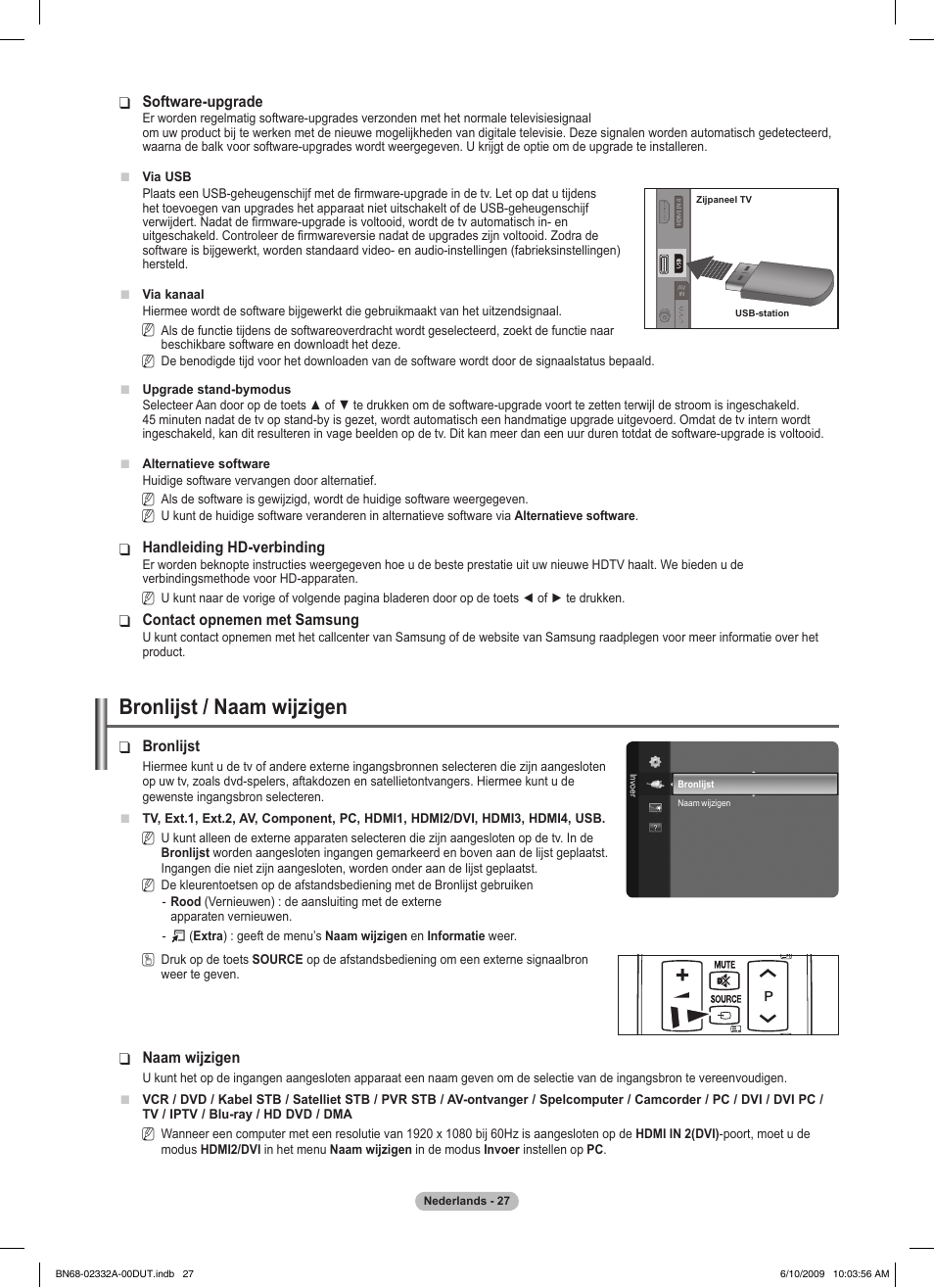 Bronlijst / naam wijzigen | Samsung PS50B560T7W User Manual | Page 165 / 400