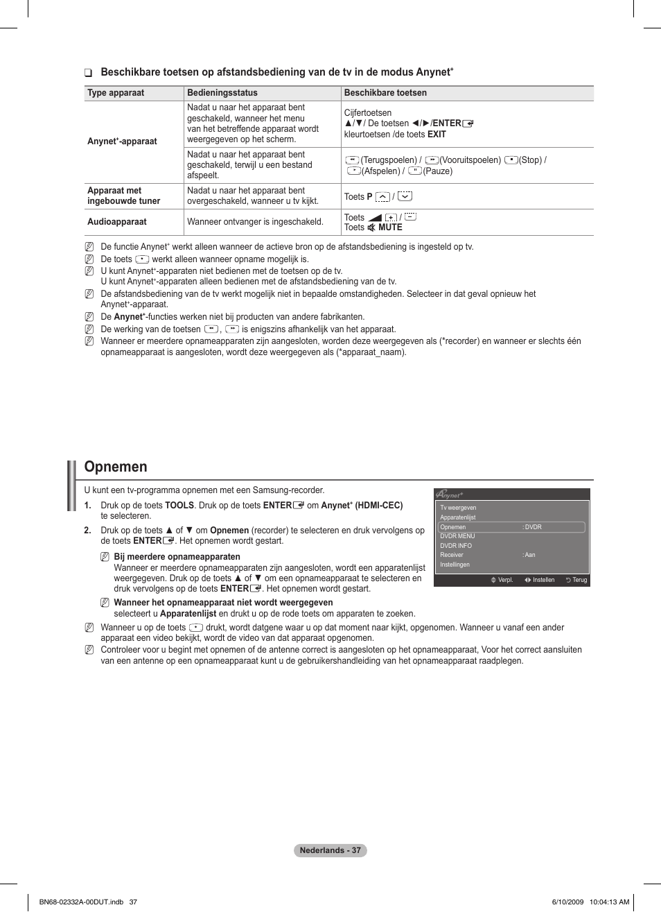 Opnemen | Samsung PS50B560T7W User Manual | Page 175 / 400