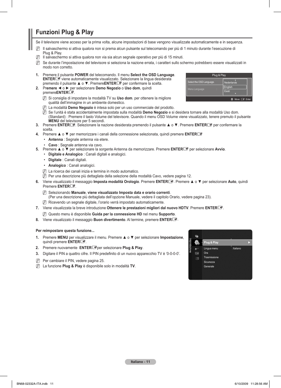 Funzioni plug & play | Samsung PS50B560T7W User Manual | Page 192 / 400