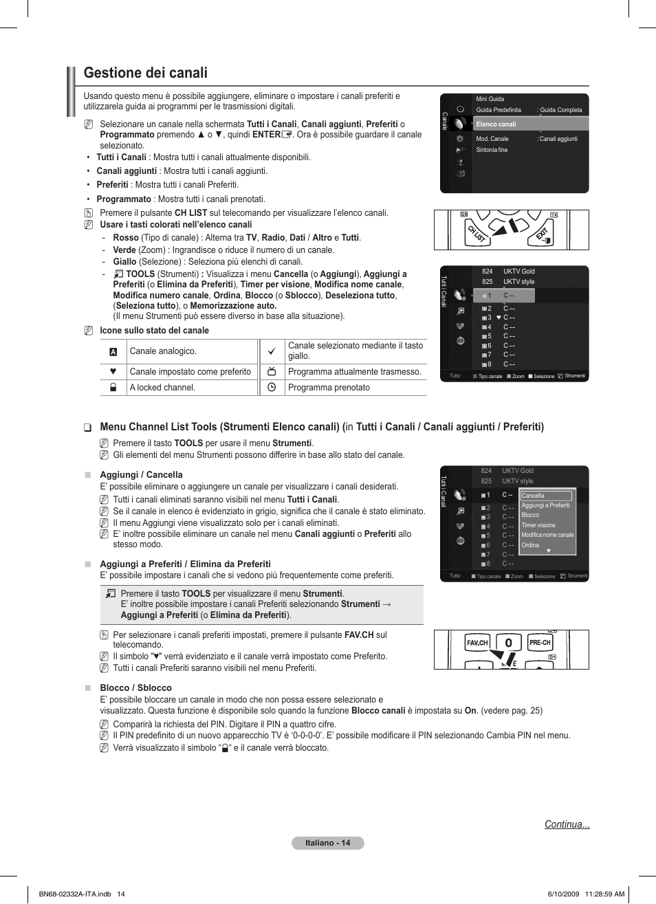 Gestione dei canali, Continua | Samsung PS50B560T7W User Manual | Page 195 / 400
