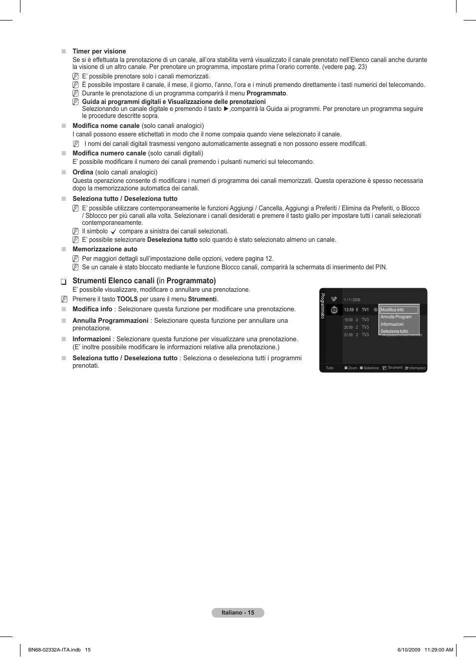 Strumenti elenco canali ( ❑ in programmato) | Samsung PS50B560T7W User Manual | Page 196 / 400