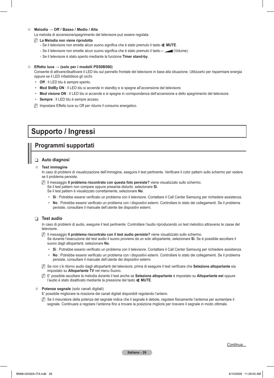 Supporto / ingressi, Programmi supportati | Samsung PS50B560T7W User Manual | Page 207 / 400