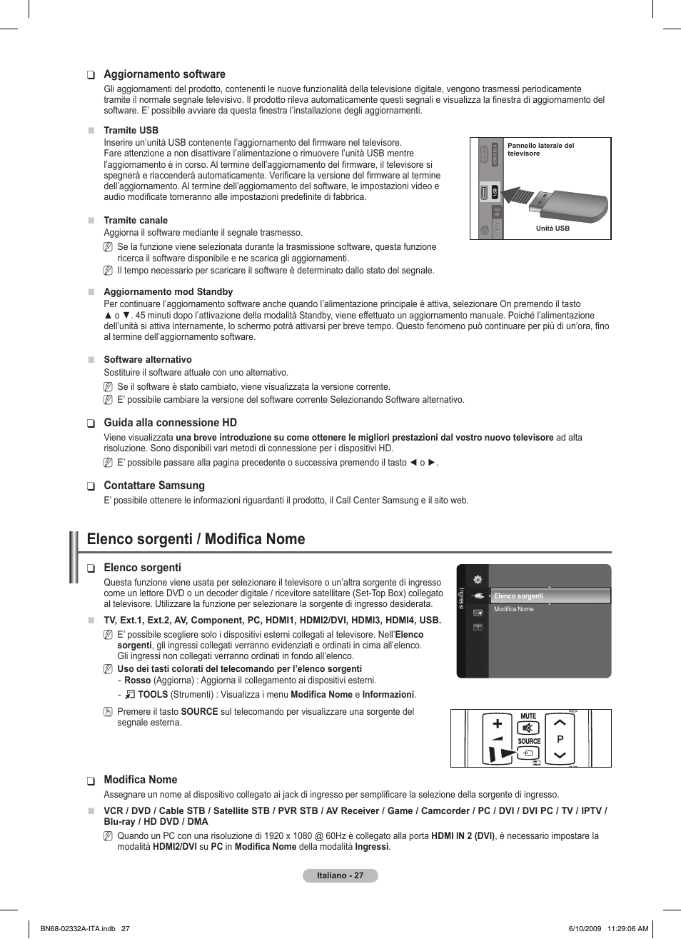 Elenco sorgenti / modifica nome | Samsung PS50B560T7W User Manual | Page 208 / 400