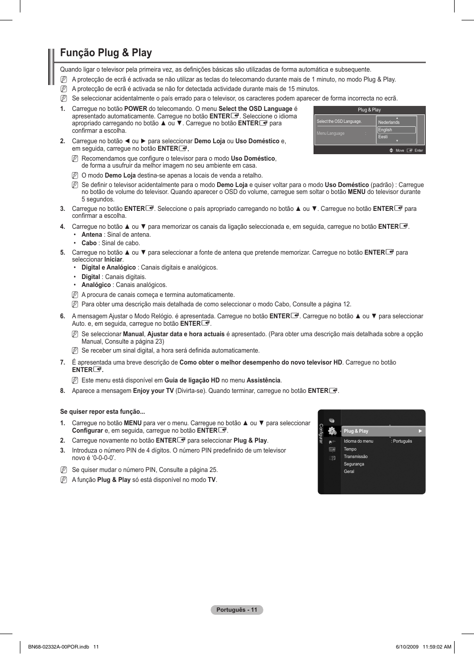 Função plug & play | Samsung PS50B560T7W User Manual | Page 279 / 400