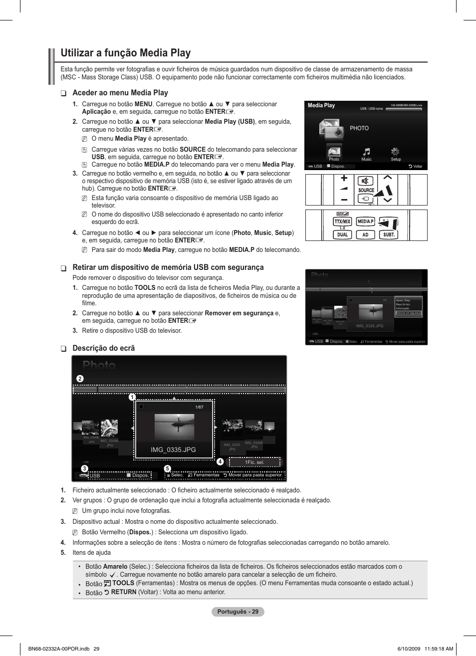Utilizar a função media play, Aceder ao menu media play, Descrição do ecrã | Samsung PS50B560T7W User Manual | Page 297 / 400