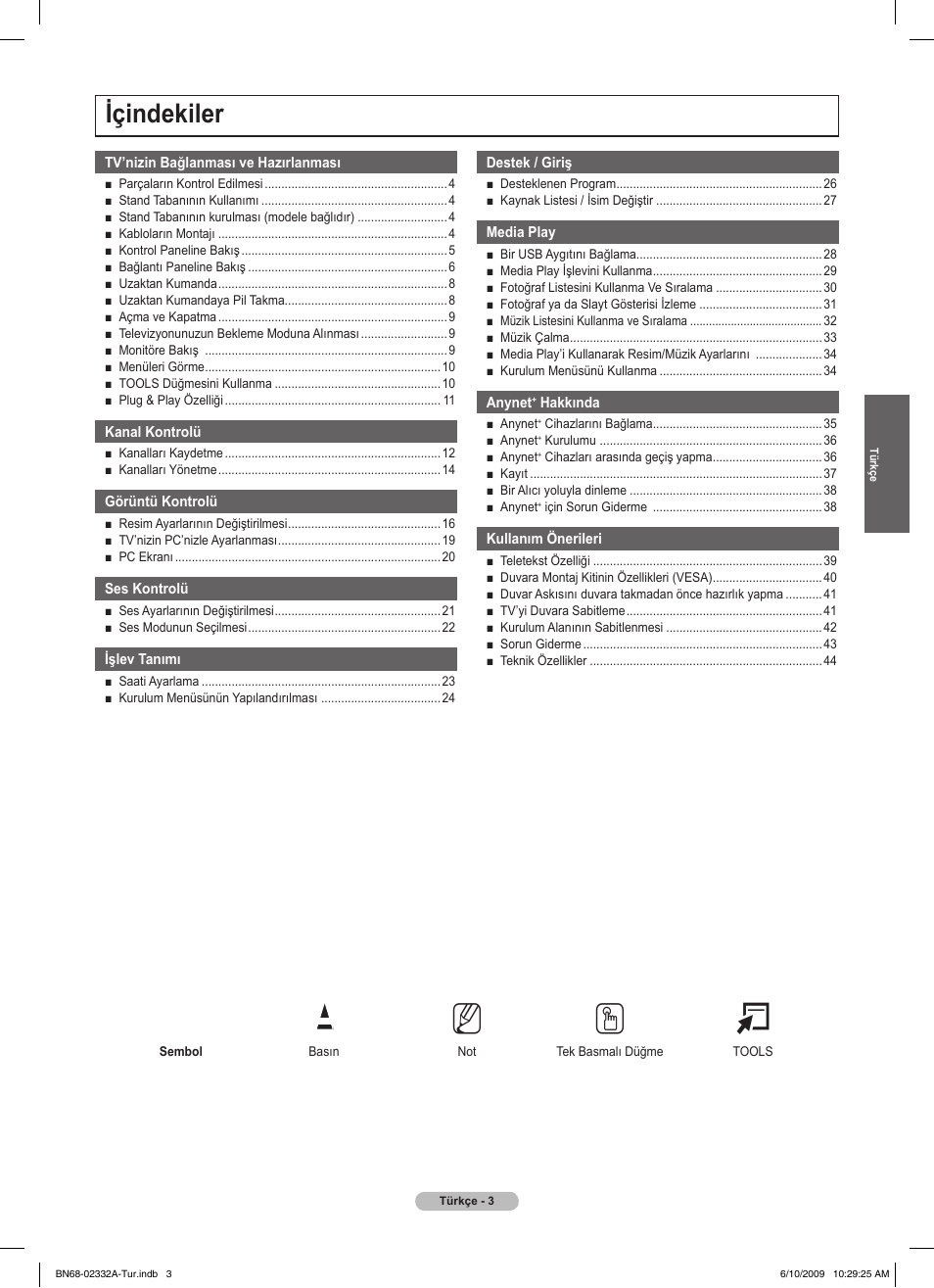 No t, Içindekiler | Samsung PS50B560T7W User Manual | Page 357 / 400