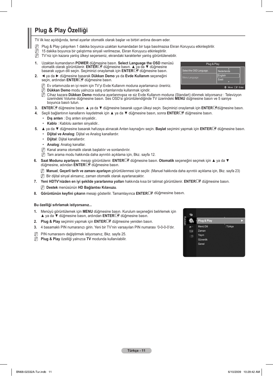 Plug & play özelliği | Samsung PS50B560T7W User Manual | Page 365 / 400